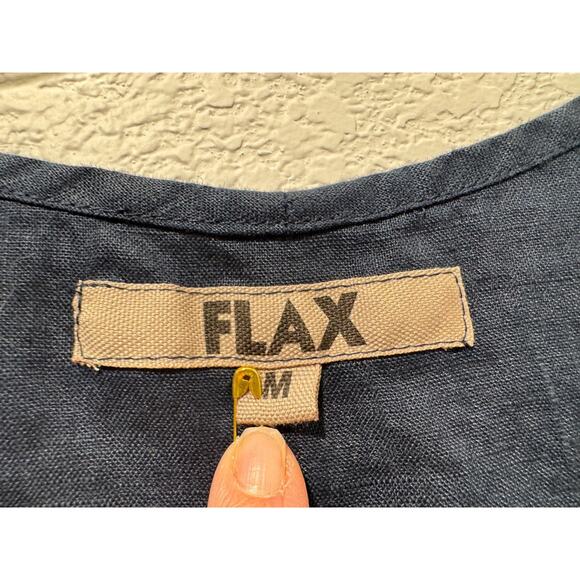 NWT FLAX Dark Blue Linen Sunshine Tunic Sleeveless Pintuck Hem Sz M Pullover - Picture 3 of 9